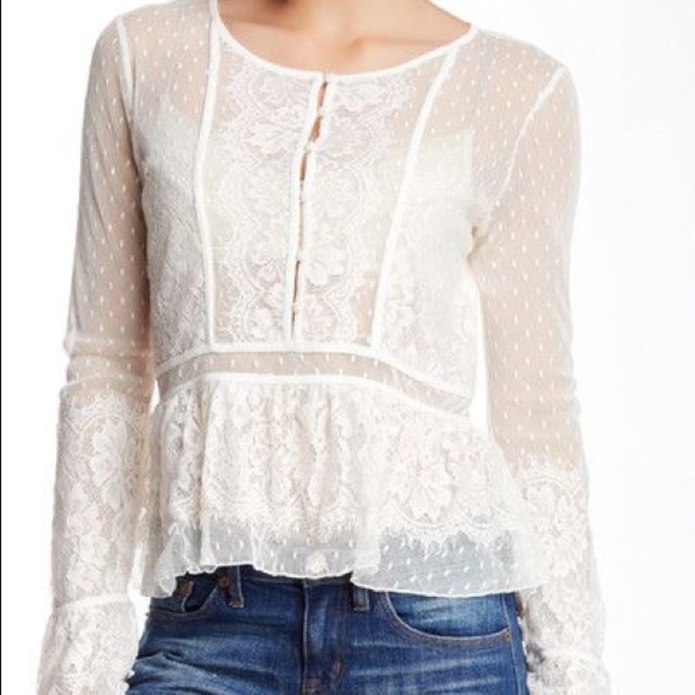 Free people white lace long sleeve top